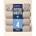 Twin XL Fitted Sheet - Pack of 4 College Dorm Essentials - Heathered Beige