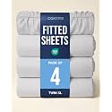 Twin XL Fitted Sheet - Pack of 4 College Dorm Essentials - French Grey