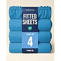 Twin XL Fitted Sheet - Pack of 4 College Dorm Essentials - Denim Blue