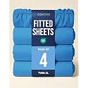 Twin XL Fitted Sheet - Pack of 4 College Dorm Essentials - Royal Blue