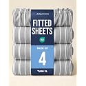 Twin XL Fitted Sheet - Pack of 4 College Dorm Essentials - Grey Stripes
