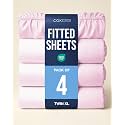 Twin XL Fitted Sheet - Pack of 4 College Dorm Essentials - Light Pink