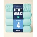 Twin XL Fitted Sheet - Pack of 4 College Dorm Essentials - Spa Blue