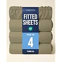 Twin XL Fitted Sheet - Pack of 4 College Dorm Essentials - Khaki