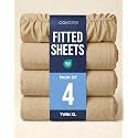 Twin XL Fitted Sheet - Pack of 4 College Dorm Essentials - Heathered Tan