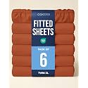 Twin XL Fitted Sheet - Pack of 6 College Dorm Essentials - Terracotta