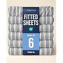 Twin XL Fitted Sheet - Pack of 6 College Dorm Essentials - Grey Stripes