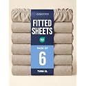 Twin XL Fitted Sheet - Pack of 6 College Dorm Essentials - Heathered Beige