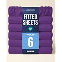 Twin XL Fitted Sheet - Pack of 6 College Dorm Essentials - Purple