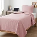 Twin XL Quilt Bedding Set with 1 Quilted Pillow Sham, Pastel Pink Quilts