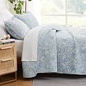 Twin XL Quilt Set with 1 Matching Quilted Pillow Sham, Blue Paisley Bedding