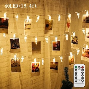 twinkle star 164 ft 40 photo clips string lights battery operated amp remote control fairy string lights with clips for hanging pictures cards artwork warm white