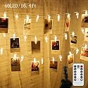 Twinkle Star 16.4 ft 40 Photo Clips String Lights Battery Operated &amp; Remote Control Fairy String Lights with Clips for Hanging Pictures, Cards, Artwork, Warm White