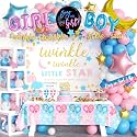 Hombae Twinkle Twinkle Little Star Gender Reveal Decorations, Star Boy or Girl Gender Reveal Decorations Balloon Garland Banner Tablecloth Box Cutout Backdrop Cake Cupcake Topper Poster Sash 172 PCs