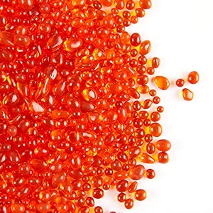 twinkling high luster round fire glass stones marbles pebbles beads gems for fire pit vase fillers crafts aquarium garden decoration 3-6mm 1-pound jar orange red