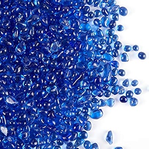 twinkling high luster round fire glass stones marbles pebbles beads gems for fire pit vase fillers crafts aquarium garden decoration 3-6mm 1-pound jar cobalt blue