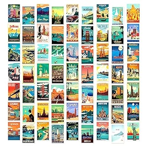 twinster cardboard aesthetic travel wall stickers collage kit set of 63 poster for room decoration home decor items self-adhesive size40x60 inches