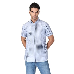 Twist Mens White Printed Luxurious Linen Half