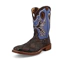 Twisted X Men's 11" Tech X Boot, Wide Square Toe with CellStretch and Tech X, Saddle &amp; Iron Grey Ostrich &amp; Sky Blue, 11 EE