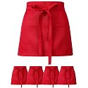 Twistover 5 Pack Red Waist Aprons for Adults 3 Pockets Half Bistro Apron