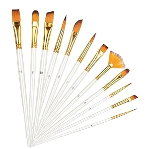twizzle painting brushes set of 12 round flat mix synthetic hairs assorted paint brush for acrylicwatercoloroil brushes set for paintingwood