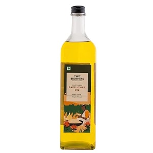 two brothers organic farms safflower oil made using farm grown safflower seeds  cold-pressed and single-filtered oil for healthier cooking  kacchi ghanimara chekku natural and unrefined 1 litre