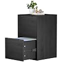 Two Drawer File Cabinet, Black Wood Filing Cabinets for Letter Size/Hanging Files, Small Under Desk File Cabinets for Home Office, Assembly Required