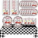 Two Fast Birthday Party Supplies Serves 24 Race Car 2nd Party Paper Plates Napkins Set Racing Car Tablecloth Tableware Kit for Two Years Old Party Baby Shower Decorations Favors for Boys, Serve 24