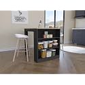 Two Legs Kitchen Counter Dining Table with Three Side Shelves in Black and Pine Wood for Compact Kitchens