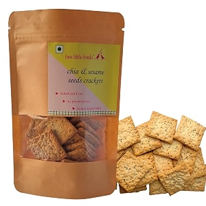 two little birds chia amp sesame seeds crackers - enriched with 2 super seeds baked not fried eggless handmade freshly baked snacks chips no added preservatives or palm oil 120grams pack of 1