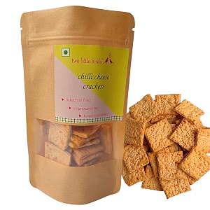 two little birds chilli cheese crackers - made with kashmiri chilli  baked not fried  eggless handmade freshly baked snacks chips  no added preservatives or palm oil  120 grams pack of 1
