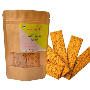 two little birds  chilli garlic lavash  handmade  baked not fried crunchy chips freshly baked amp preservative free eggless flatbread  120 gram pack of 1