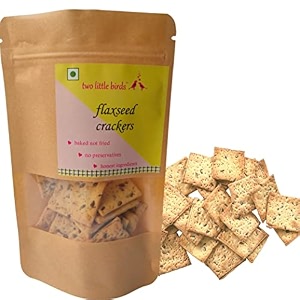 two little birds flaxseed crackers - made with healthy flaxseeds  baked not fried eggless handmade freshly baked snacks chips  no added preservatives or palm oil  120 grams pack of 1