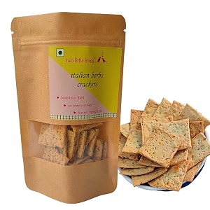 two little birds italian herb crackers - made with in house italian spice mix baked not fried eggless handmade freshly baked snacks chips no added preservatives or palm oil 120grams pack of 1