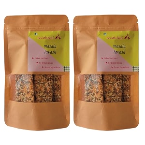 two little birds masala lavash - baked not fried lavash sticks  freshly baked eggless handmade flat bread  no added preservatives palm oil or refined sugar  120 grams pack of 2