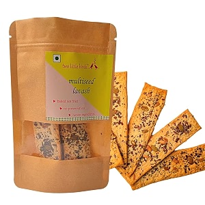 two little birds multiseed lavash - enriched with 5 super seedsbaked not fried lavash sticksfresh eggless handmade flatbreadno added preservatives palm oil or refined sugar120 gramspack of 1