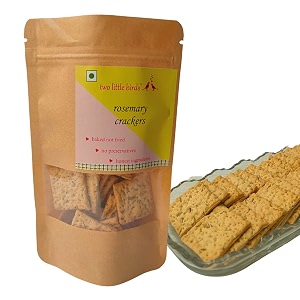 two little birds rosemary crackers - made with aromatic rosemary  baked not fried eggless handmade freshly baked snacks chips  no added preservatives or palm oil  120 grams pack of 1