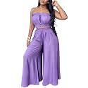 Two Piece Sets for Women Summer Outfits Crop Tops and Wide Leg Pants Sets Sexy Jumpsuits Vacation Outfits with Pockets