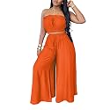 Two Piece Sets for Women Summer Outfits Crop Tops and Wide Leg Pants Sets Sexy Jumpsuits Vacation Outfits with Pockets
