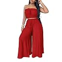 Two Piece Sets for Women Summer Outfits Crop Tops and Wide Leg Pants Sets Sexy Jumpsuits Vacation Outfits with Pockets