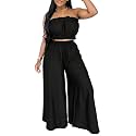 Two Piece Sets for Women Summer Outfits Crop Tops and Wide Leg Pants Sets Sexy Jumpsuits Vacation Outfits with Pockets