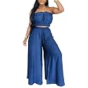 Two Piece Sets for Women Summer Outfits Crop Tops and Wide Leg Pants Sets Sexy Jumpsuits Vacation Outfits with Pockets