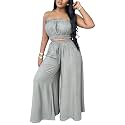 Two Piece Sets for Women Summer Outfits Crop Tops and Wide Leg Pants Sets Sexy Jumpsuits Vacation Outfits with Pockets