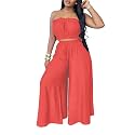 Two Piece Sets for Women Summer Outfits Crop Tops and Wide Leg Pants Sets Sexy Jumpsuits Vacation Outfits with Pockets