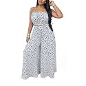 Two Piece Sets for Women Summer Outfits Crop Tops and Wide Leg Pants Sets Sexy Jumpsuits Vacation Outfits with Pockets