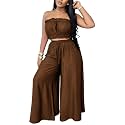 Two Piece Sets for Women Summer Outfits Crop Tops and Wide Leg Pants Sets Sexy Jumpsuits Vacation Outfits with Pockets