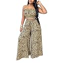 Two Piece Sets for Women Summer Outfits Crop Tops and Wide Leg Pants Sets Sexy Jumpsuits Vacation Outfits with Pockets