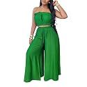 Two Piece Sets for Women Summer Outfits Crop Tops and Wide Leg Pants Sets Sexy Jumpsuits Vacation Outfits with Pockets