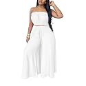 Two Piece Sets for Women Summer Outfits Crop Tops and Wide Leg Pants Sets Sexy Jumpsuits Vacation Outfits with Pockets