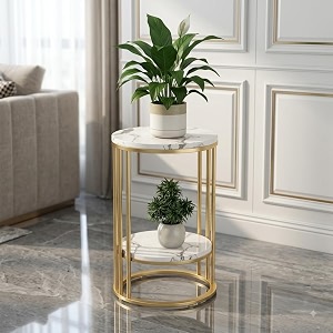 two-tier end tables contemporary faux marble top bedside table end table with storage shelf for living room and home side and corner table sofa end table gold white nw